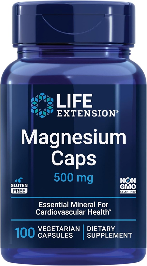Life Extension Vitamin B6 250mg and Magnesium 500mg Capsules - Cardiovascular, Neurological, Kidney, Eye, Bone Health - 100 Vegetarian Capsules Each