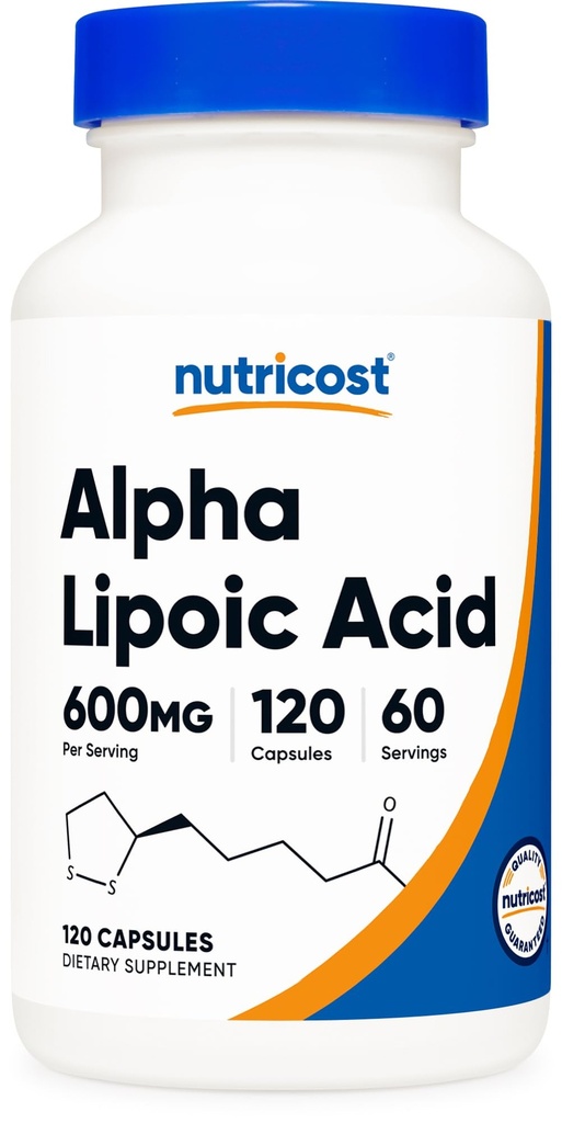 Nutricost Alpha Kyselina lipoová 600mg Per Serving 120 Capsules, 60 Servings - Plant Based Caps, non-GMO
