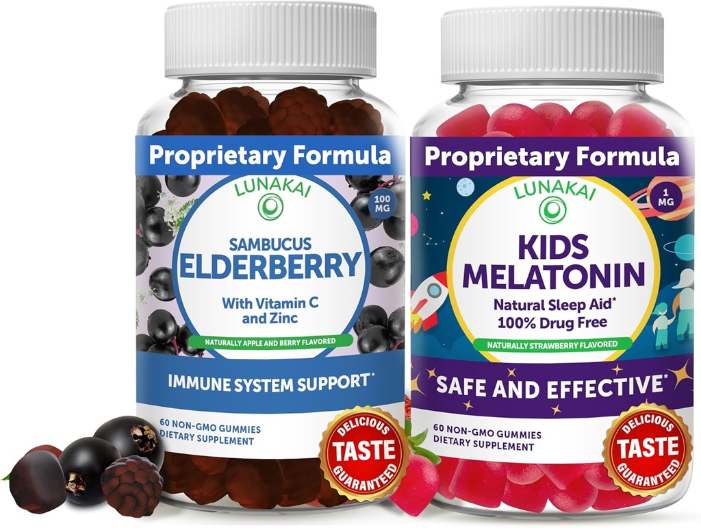 Lunakai dospelý baza a deti Melatonín Gummy Bundle - Imunitná podpora so zinkom a vitamínom C pre dospelých a deti - Non-GMO, Vegan, Gluten zadarmo prírodný spánok Gummy