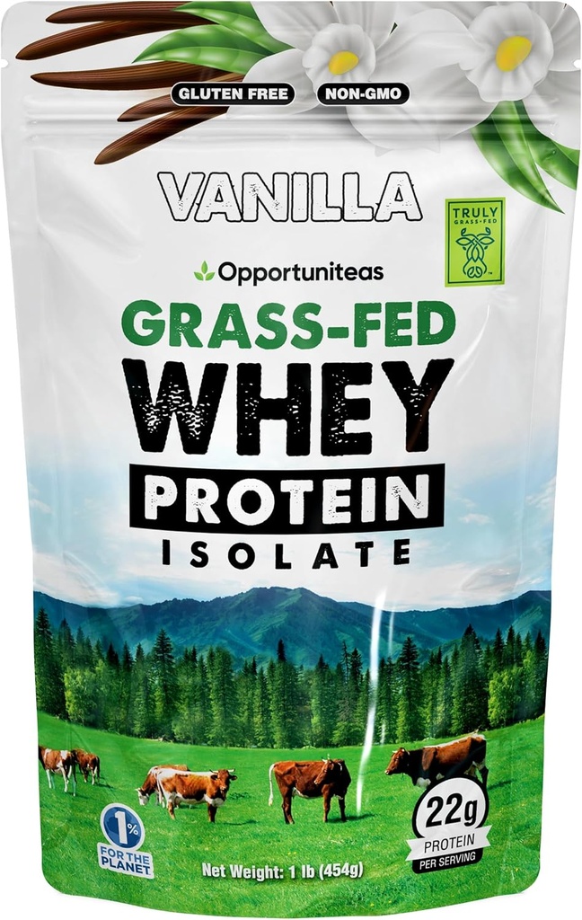 Opportuniteas Grass Fed Vanilla Whey Protein Izolačný prášok - 22g Proteínový prášok Bez umelých sladidiel, kríky bez hormónov, negeneticky modifikované - 1lb