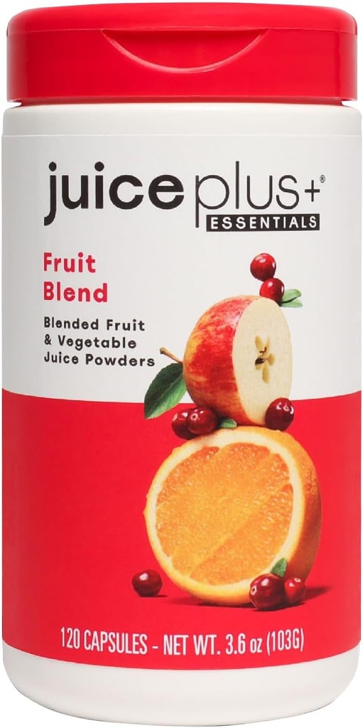 JuicePlus+ Fruit Blend: Plant-Based celé jedlo doplnok s jablkom, broskyňou, brusnica, & Viac! - Vegan, Gluten-free, non-GMO, Košer - balené s rastlinnými vitamínmi - 1 fľaša (60 podáva)