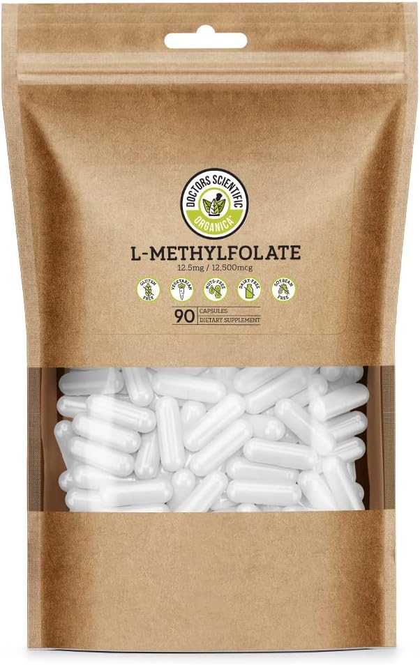 PDS Metylfolát 12,5 mg (5 MTHF doplnok) - 90 Vegan kapsuly (12.5 mg) - Active L Metylfolate Supplement for Homocysteín Control - Kyselina listová Vitamín - Eko-priateľský obal