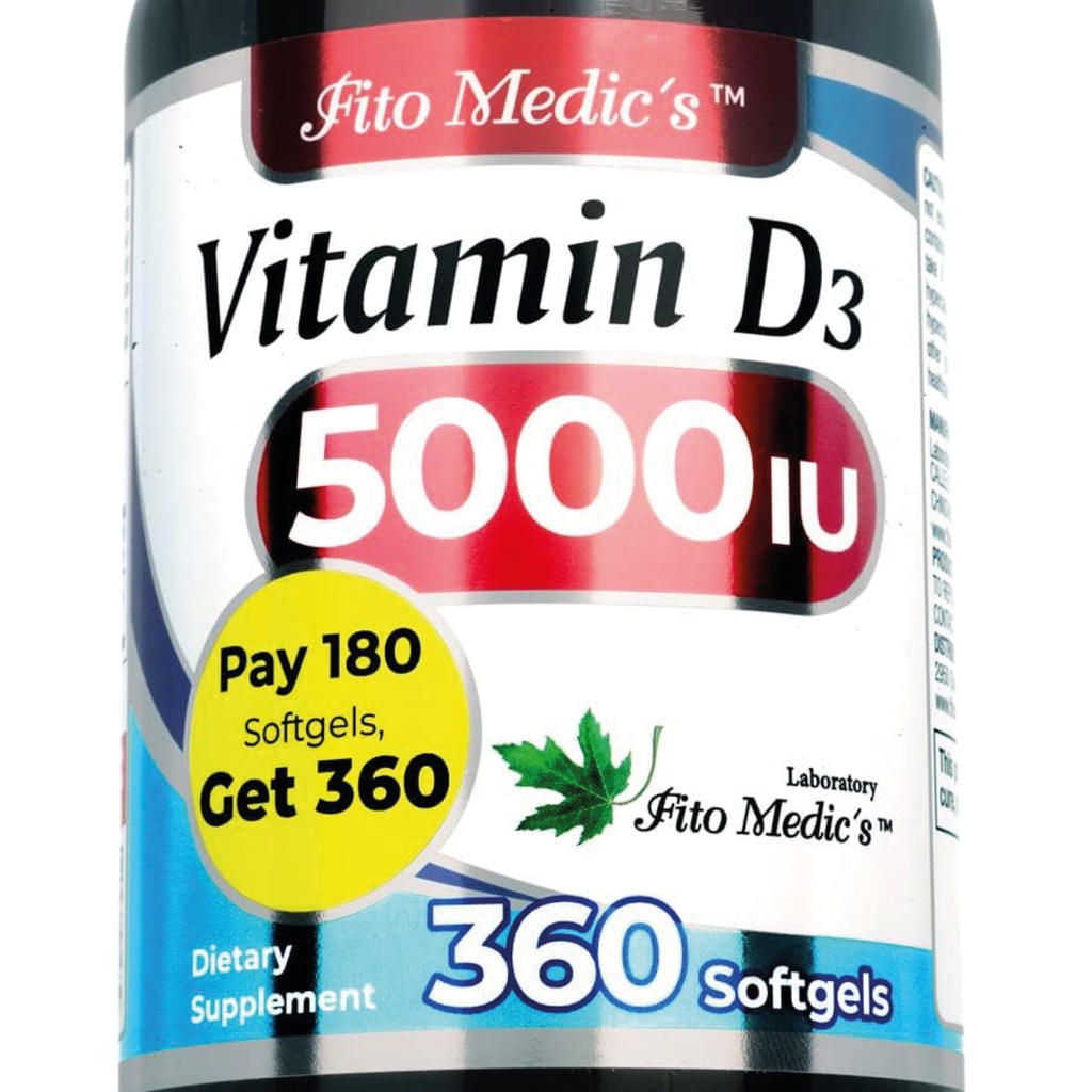 FITO MEDIC'S Lab - Vitamín d - 5000 IU - Vitamín d3-360 Softgels - Vitamín d3 5000 iu - pre Bone, Zuby, Svalové a imunitné zdravie Podpora, Ultra vysoká absorpcia, vitamín d3.