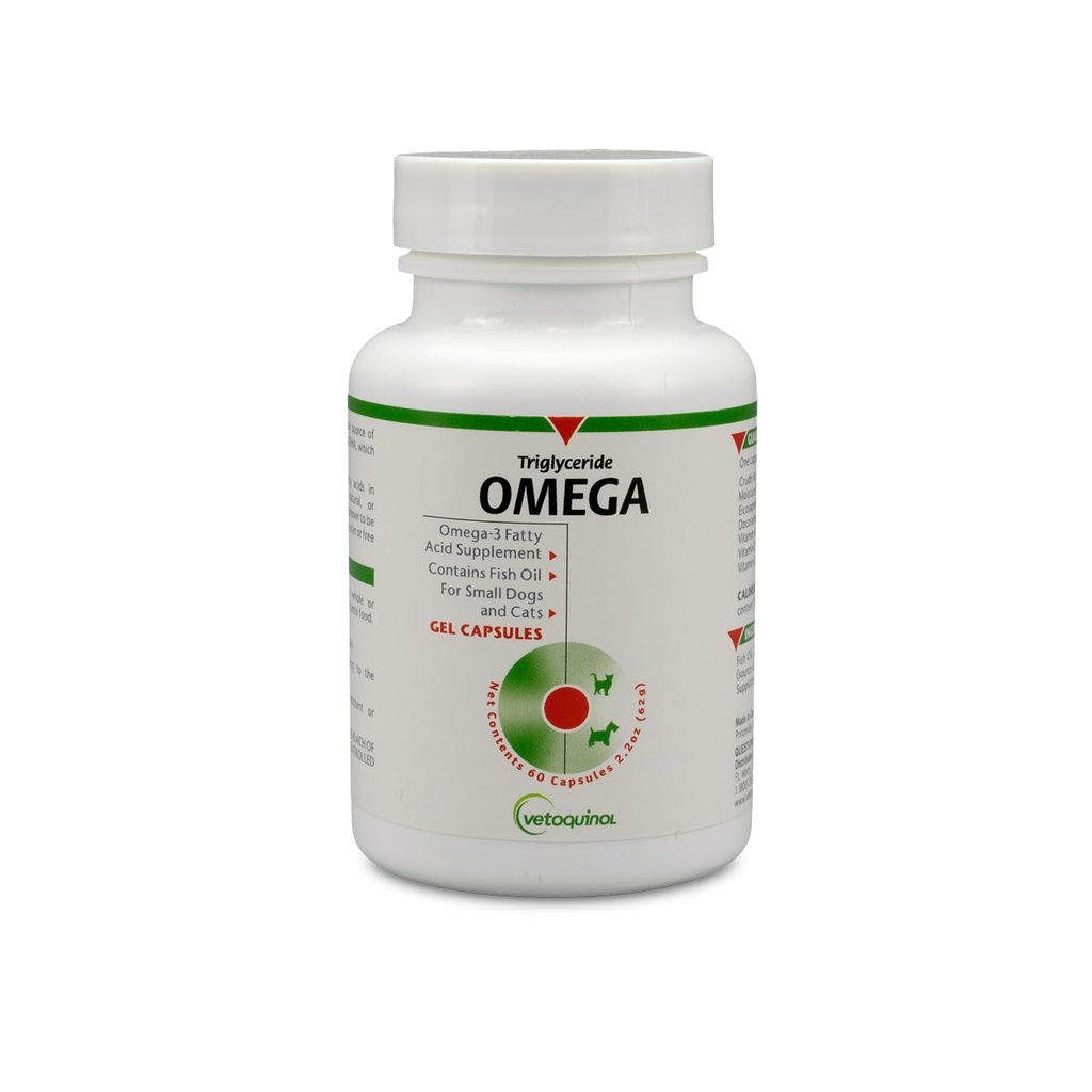Vetochinol Triglycerid Omega 3 doplnok pre psy a mačky, rybí olej doplnok s EPA a DHA, podporuje kožu, plášť, spoločné, a imunitné zdravie, Omega 3 Rybí olej pre psy a mačky do 30lbs, 60ct