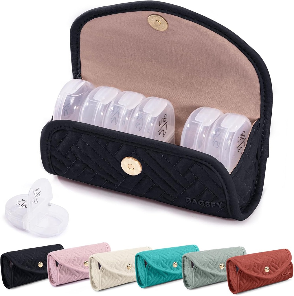 BAGSFY Týždenné pilulky Organizátor 2 Časy denne v roztomilý Fabric pilulky prípad, lekáreň taška, AM PM pilulky box 7 deň, Prenosné medikácie cestovné puzdro pre pilulky, vitamíny, rybie oleje, doplnky.