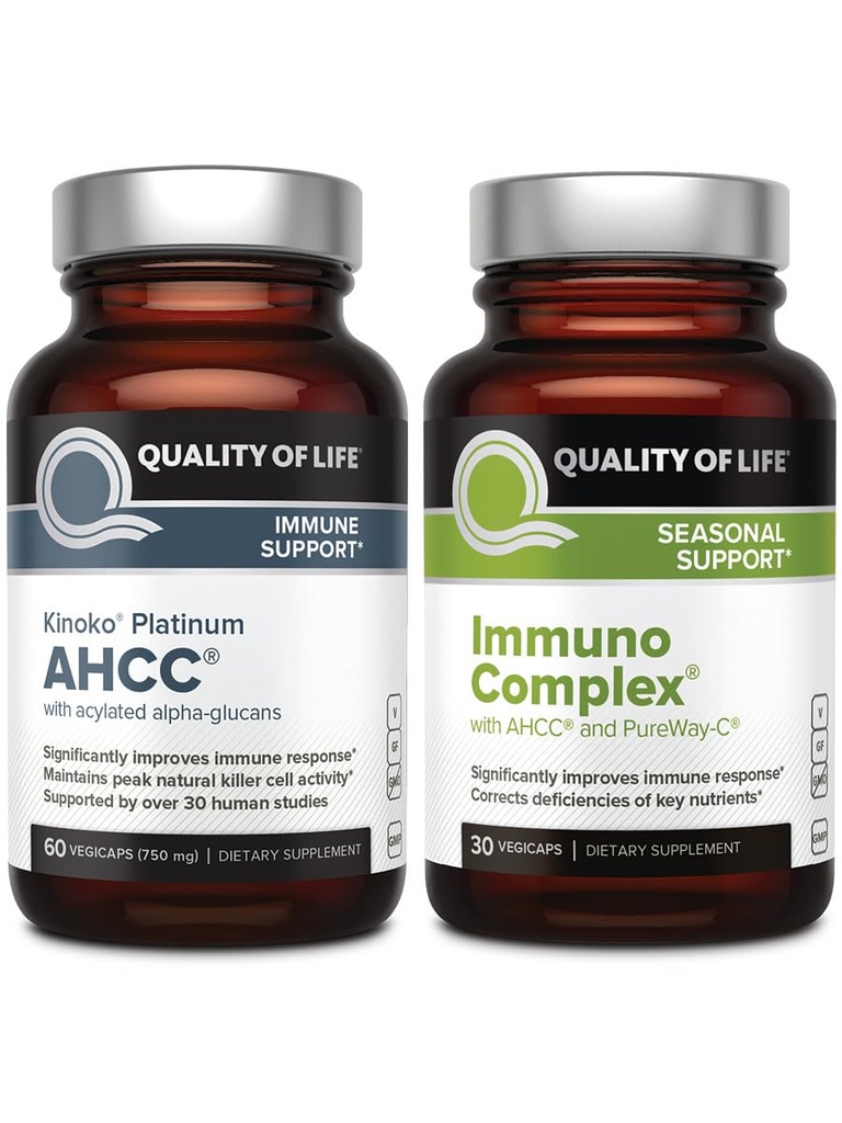 Kvalita života AHCC Kinoko Platinum Mushrom Extract a imunokomplex obsahujúci vitamín C - Ultimate Immune Support Bundle