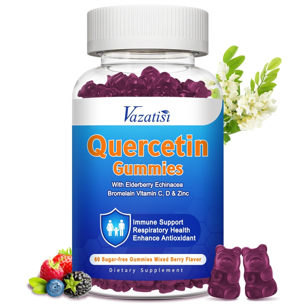 Quercetin s hypromelózami, Quercetin 1200MG s vitamínom C, zinok a plody pre imunitný systém a alergiu, žuvacie a vegánske tampóny, 60 Cts