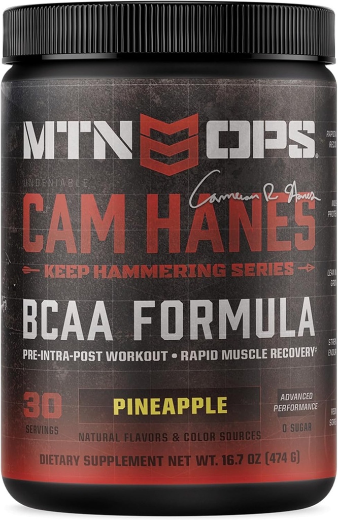 MTN OPS Cameron Hanes BCAA Powder Keep Hammering Series, 2:1:1 Aminoacids Supplement Powder for Rapid Muscle Recovery & Repair with Zero Cukor & Gluten Free - 30-Serving Tub