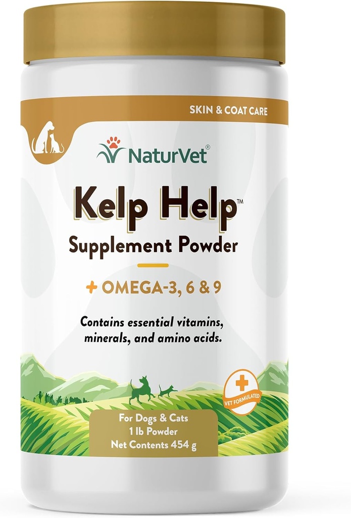 NaturVet Kelp Help Plus Omegas kože a kozmetiky doplnok pre psy a mačky, prášok, vyrobené v USA s globálnym zdrojom zložiek 1 libra