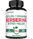 Berberine 1500mg Supplement with Organic Ceylon škorica Bark & Better Melon - 240 Vegan Kapsule od 80 Servings - Immune System, Heart Health, Body Management & Digestion Support