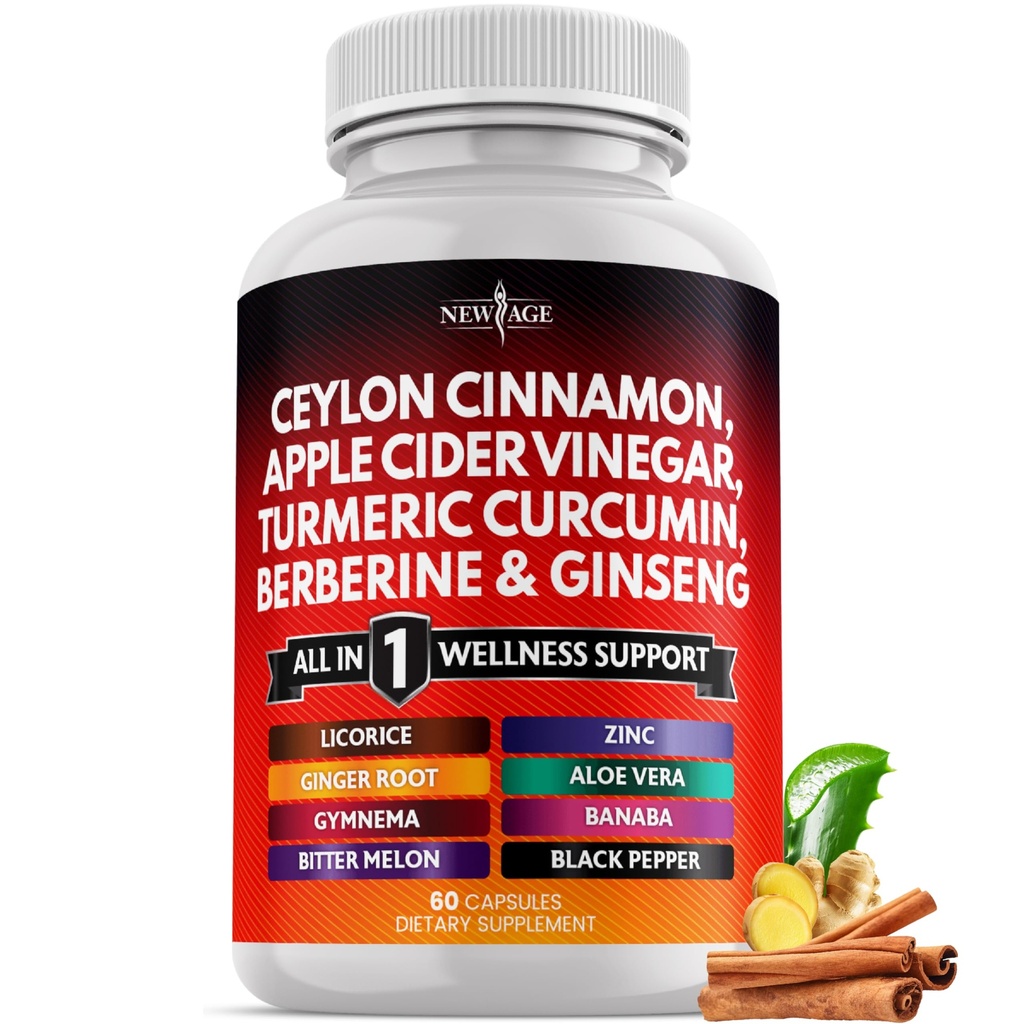 Ceylonská škorica, kurkuma, jablkový ocot, ženšen, Aloe Vera, Berberine Plus Banaba, koreň zázvoru - 60 grófov