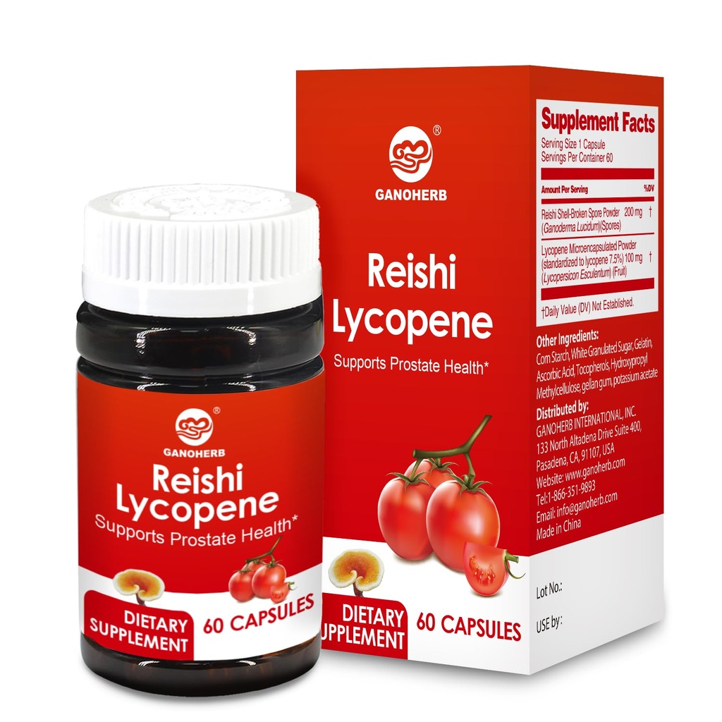 Lykopén Supplement 100mg, Natural Tomato Extract with Reishi Mushrom 200mg, Mushrom Capsula od Immune Health, Gluten-Free, Non-GMO, Vegan, 60 Rapid Release Kapsule