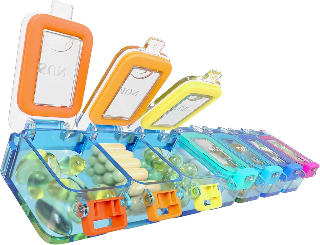 BEXEEN Týždenná medicína pilulky Organizátor vodeodolný 7 deň Veľká pilulka Denné pilulky Prípad Roztomilý vitamín Organizátor Prenosné pilulky Kontajner Cestovné pilulky Holder XL Supplement Medication Dispenser Jeden denne