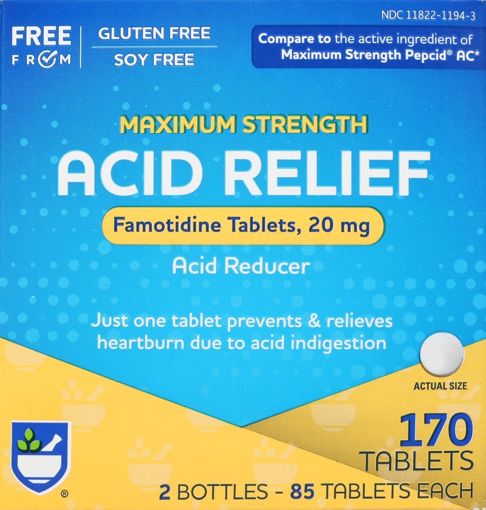 Rite Aid Reducer, Maximálna sila Famotidín Tablety, 20 mg - 2 Fľaše, 85 Počet Spolu (170 Počet) 