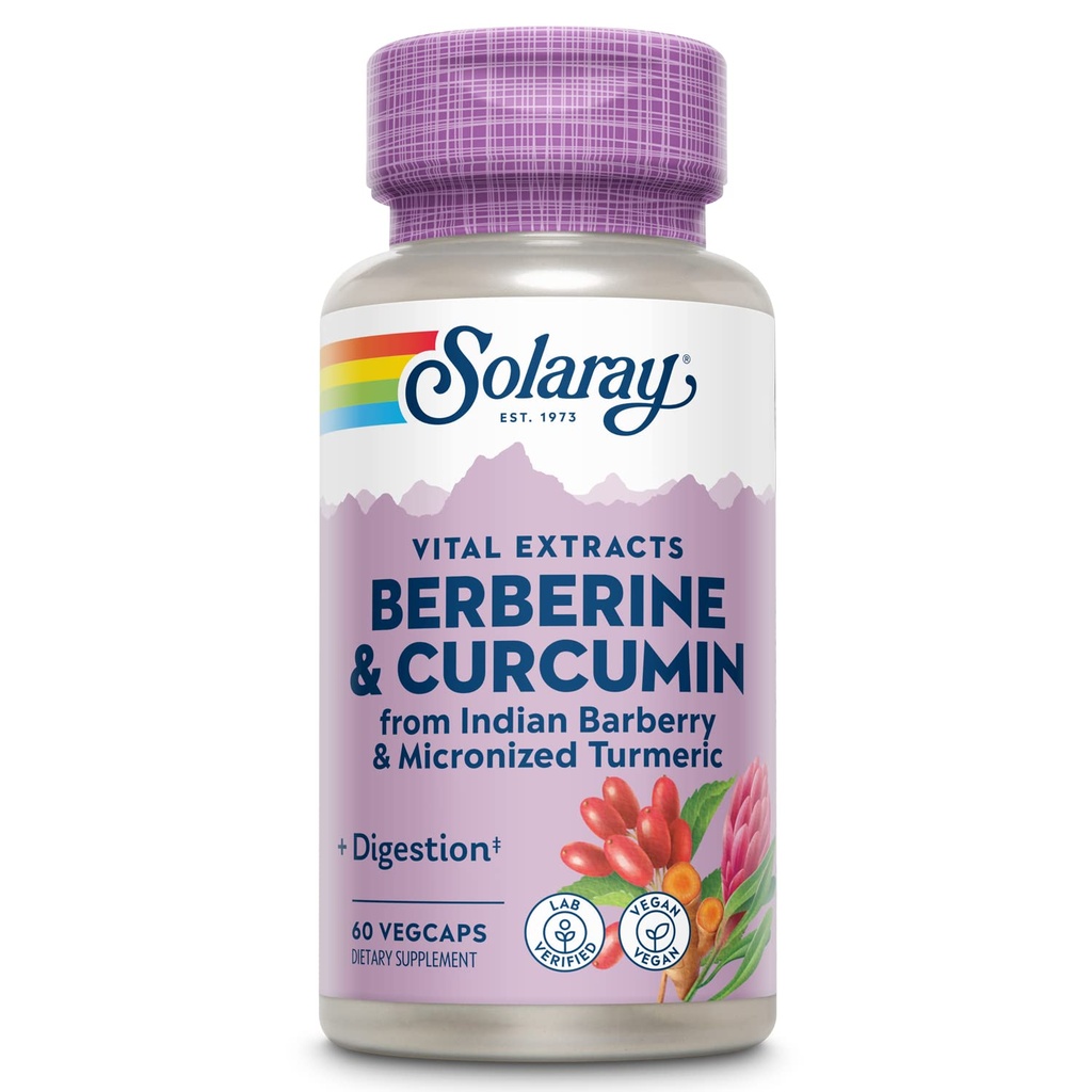 SOLARAY Berberine & Curcumin - Berberine Turmeric Supplement with 20% Micronized Curcumin from Turmeric Root - Herbal Wellness Support - Non-GMO, Vegan, Gluten Free, 60-dňová záruka, 60 Servings
