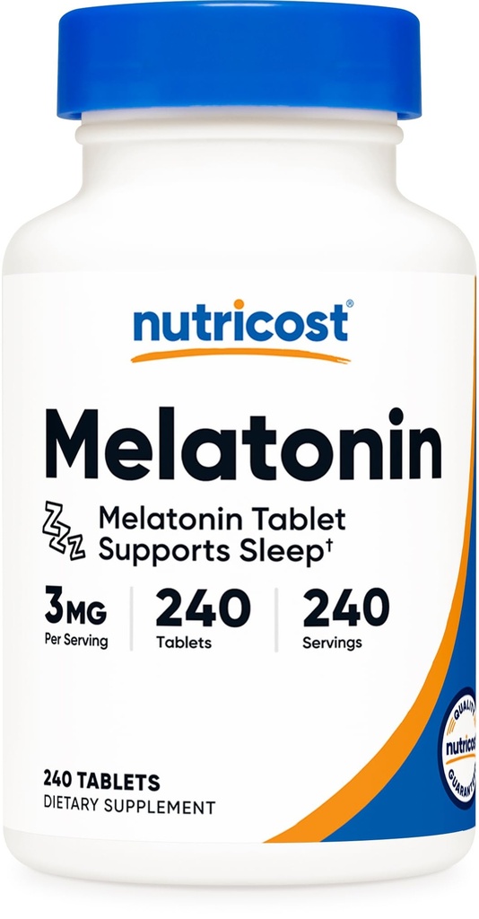 Nutricost Melatonin 3mg, 240 Tablety - 3mg Per Serving, non-GMO, bez lepku