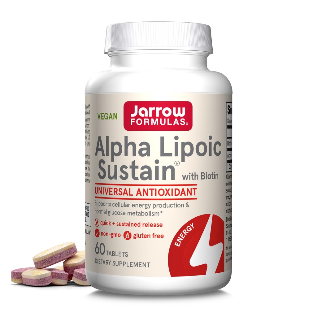 Jarrow Formula Alpha Lipoic Sustain with Biotin, 300 mg Alpha Lipoic Acid, Universal Antioxidant, Dietary Supplement, 60 Vegan Tablety, Až 60 dní