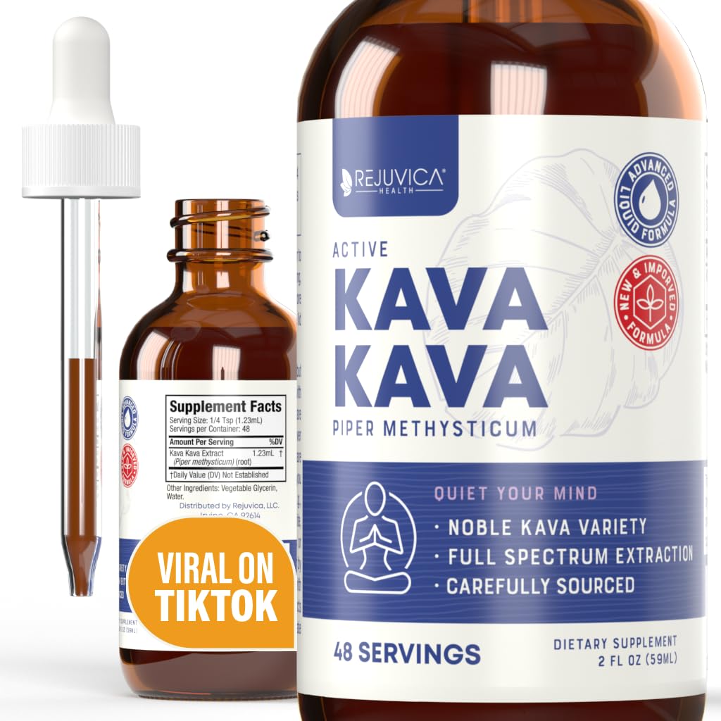 Rejuvica Health Kava Kava Root Extract Supplement - Active Kava Kava - Potent Relaxation & Calm - Liquid Extract - Piper Methysticum - Ušľachtilá rozmanitosť - Prirodzene dochádza k Kavalaktóny - 48 Servisov