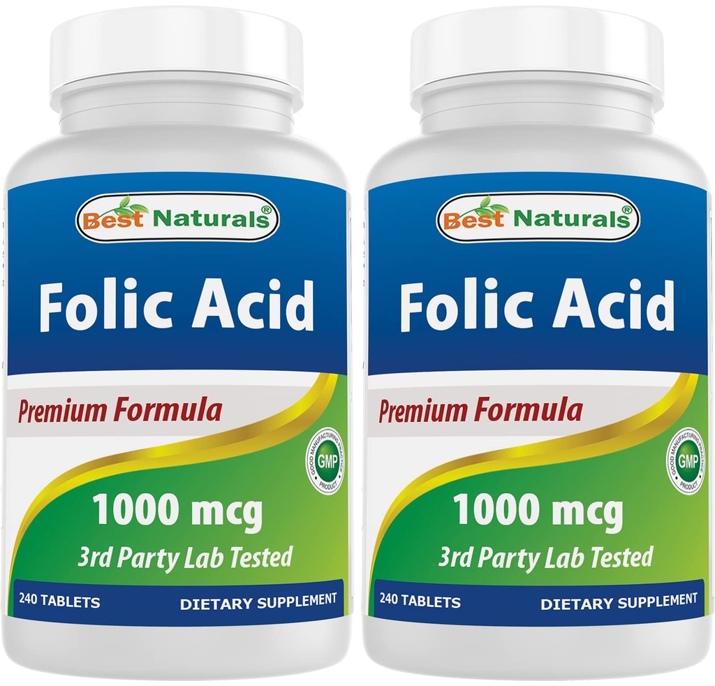 Najlepšie prírodné kyseliny listovej 1000 mcg (vitamín B9), 240 tabliet (1000 mcg (dávka 2)