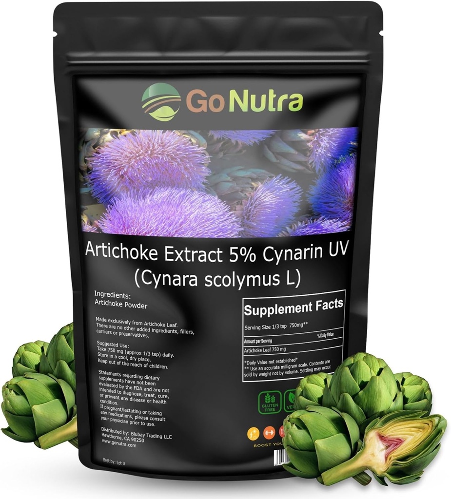 Go Nutra Artičok extrakt Powder Potent 5% Cynarin Artichoke Powder Pure Artichoke Leaf & Stem 4oz.