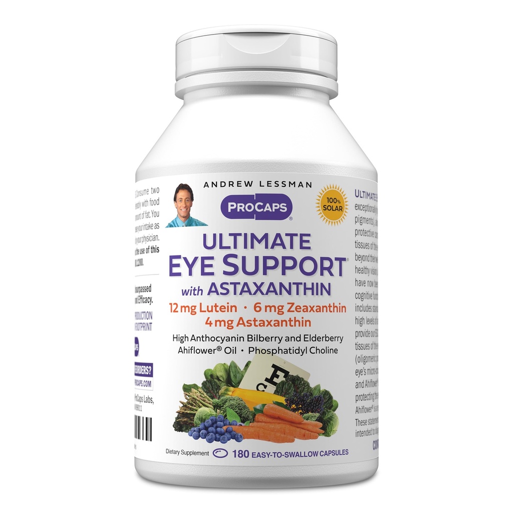 ANDREW LESSMAN Ultimate Eye Support with Astaxantin 180 Softgels - 12mg lutein, 6mg Zeaxantin, 4mg Astaxantin, Brusnice. Kľúč Nutrients pre podporu zdravia očí, podporovať zdravé videnie. Žiadne prídavné látky