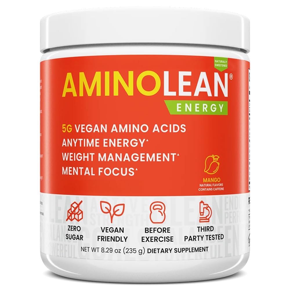RSP NUTRITION AminoLean Natural Pre Cvičenie prášok, Sucralose Free Amino Energy s bez umelých farbív, Vegan BCAA a riadenie hmotnosti, Mango, 25 Serv
