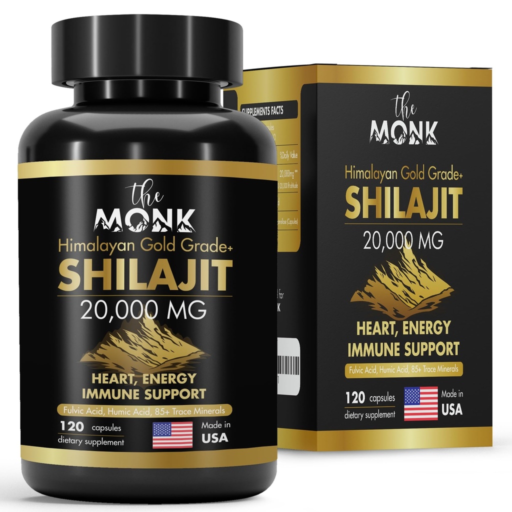 Organický Shilajit s kyselinou fulvovou, kyselina Humirová, 85+ Minerály- Gold Grade Plus - Rovnaké ako Resin - Energy, Stamina, Podpora mozgu - 120 Kapsule - Vyrobené v USA