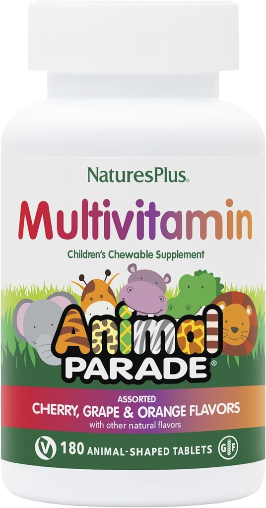 PrírodaPlus Živočíšny sprievod Detské žuvacie Multivitamín - 180 Zvieracie-Shaped Tablety, Balenie 3 - Prírodné rozmanité príchute - Vegan, Gluten Free - 270 Celkové služby