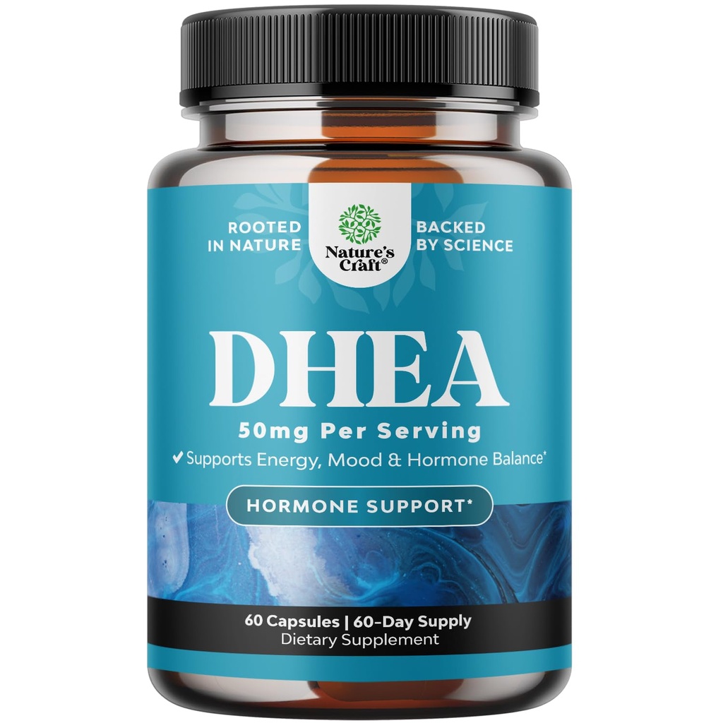 DHEA dodatok pre ženy a mužov - Pure DHEA 50mg pre Hormone Balance, zlepšuje stabilitu nálady, funkciu mozgu, imunitný systém, energia a plodnosť - Dehydroepiandrosterone Kapsule pre dospelých - 60 Ct