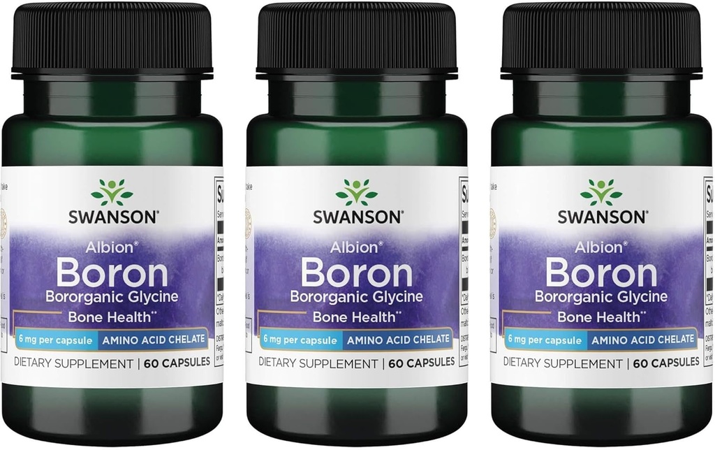 Swanson Boron z Albion - Boroganic Glycine Supplement Podpora Spoločné zdravie a zdravie kostí - vysoká absorpčná formula môže podporiť celkovú rovnováhu - (60 kapsúl, 6 mg každý) (3 balenia)