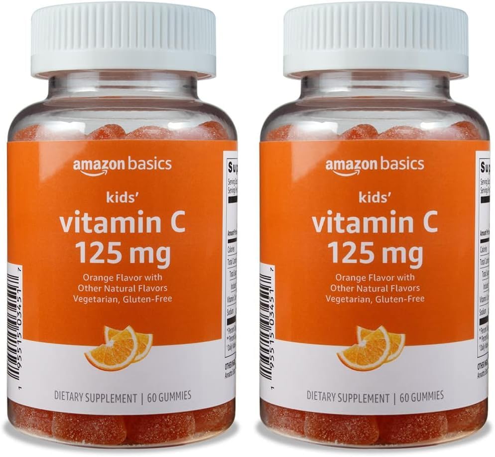 Amazon Basics Detský vitamín C 125mg Gummies, Orange, 60 Počet, Immune Health, 2Mesiac dodávky (predtým Solimo) (Súbor 2)