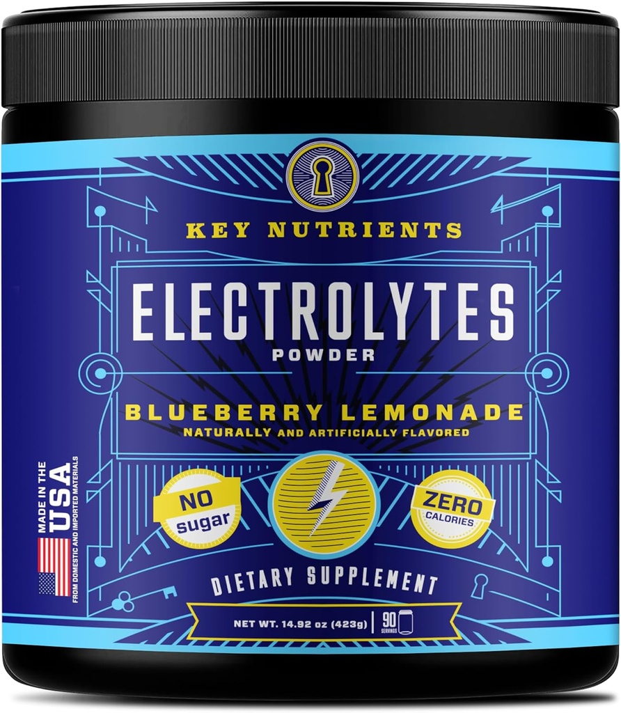 KĽÚČOVÉ NUTRIENTY Multivitamínové elektrolyty Prášok Bez cukru - Čerstvá čučoriedková citrónová šťava Powder - Vytrvalosť & Energy Supplement - Hydratačný nápoj - Bez kalórií - 90 Služieb - Vyrobené v USA