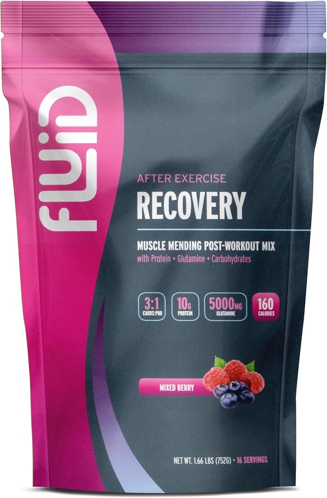 Fluid Recovery Post-Pracovný nápoj Mix - Srvátkový izolát Proteín, L-Glutamine, Karbs, Všetky prírodné zložky, Gluten-Free, Bez laktózy (zmiešané Berry)