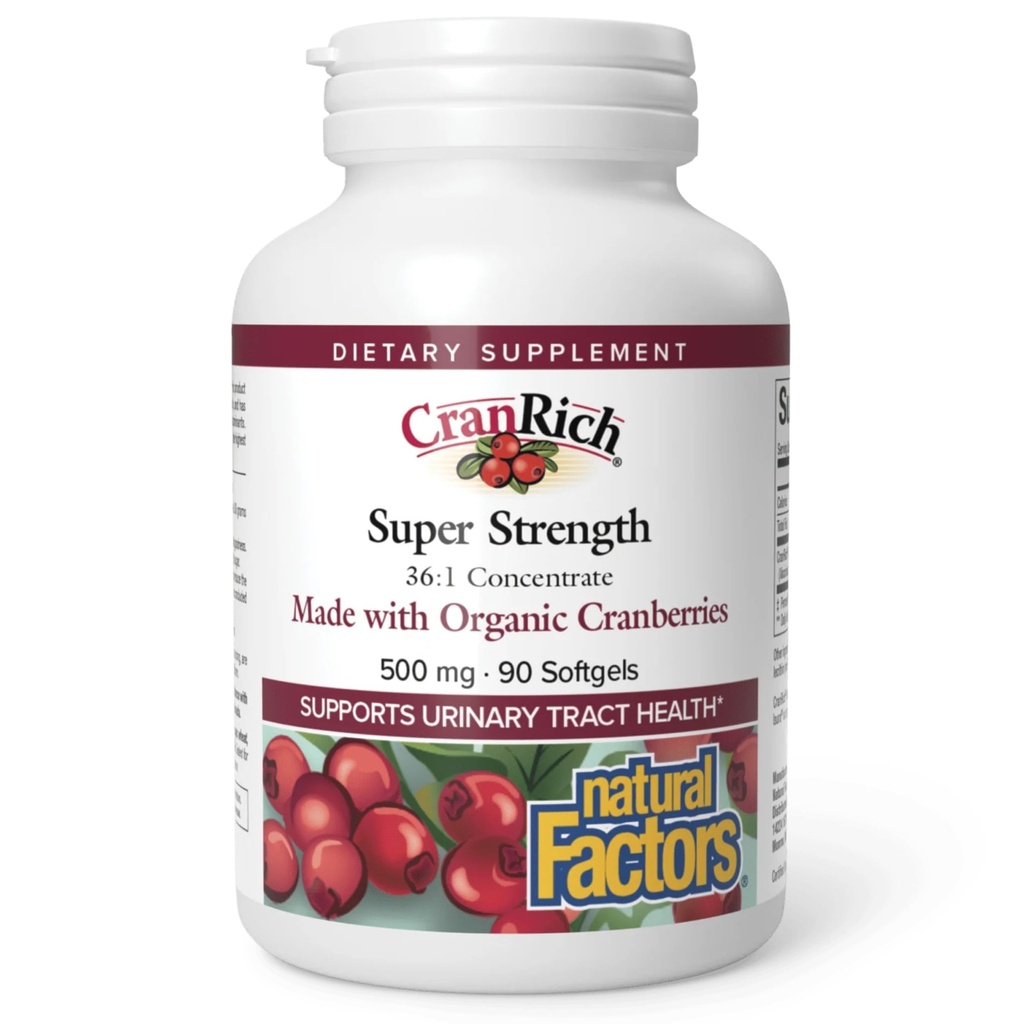 CranRich podľa prírodných faktorov, Super sila Cranberry koncentrát, Antioxidant doplnok pre podporu močových ciest, non-GMO, 90 softgels (90 porcií)
