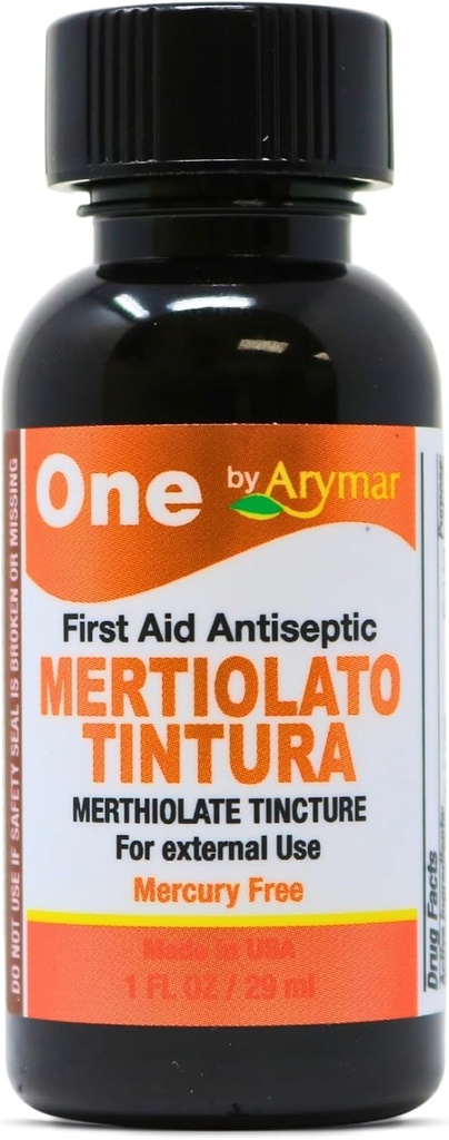Arymar Mertiolato Tincture 1 fl oz. Antiseptické riešenie pre menšie rezy, šroty a popáleniny.