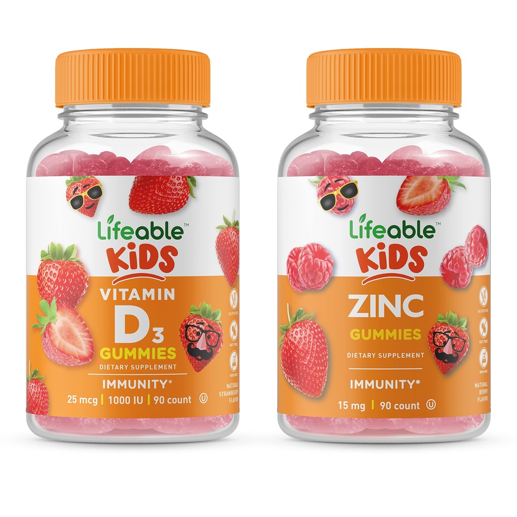 Životaschopné vitamín D deti + zinok deti, Gummies Bundle - veľké ochutnávky, vitamín doplnok, bez lepku, bez GMO, žuvacie Gummy