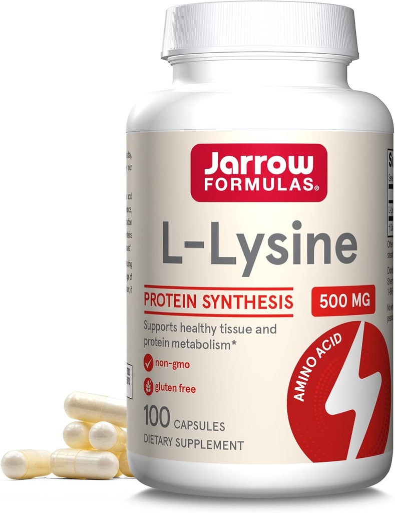 Jarrow Formulates L-lyzín 500 mg, Dietary Supplement, Amino Acid for Protein Synthesis and Healthy Tissue Support, 100 Kapsule, 100 Day Supply
