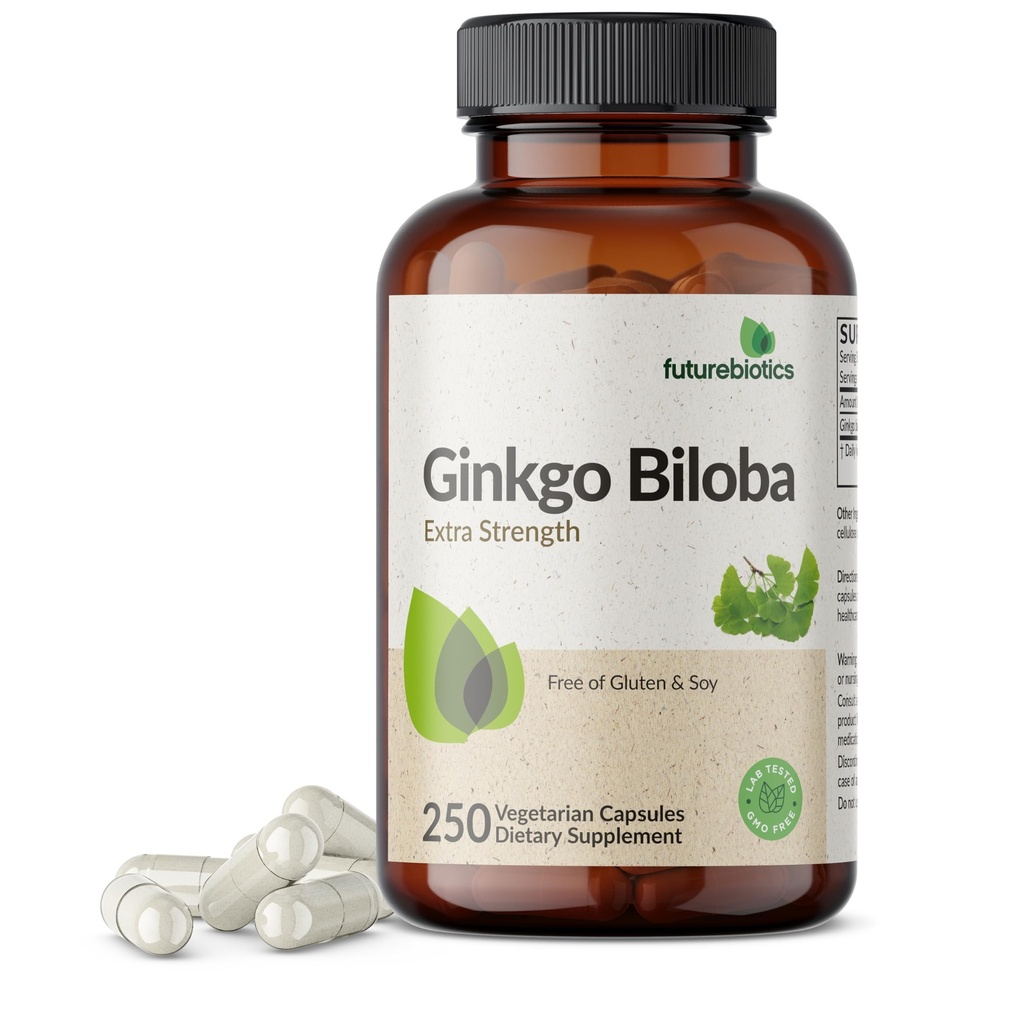 Futurebiotiká Ginkgo Biloba Extra sila podporuje funkciu mozgu a podporu pamäte, 250 Vegetariánske kapsule
