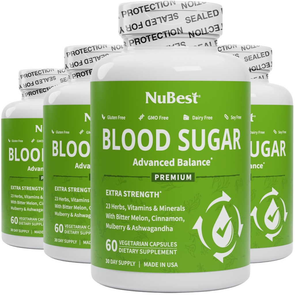 NuBest krvný cukor - Premium Formula s horkou Melon, Ashwagandha, škorica, Chróm, horčík, Vitamíny, Alpha Lipoová kyselina, Cayenne korenie - Podpora zdravé krvi cukor - balenie 4