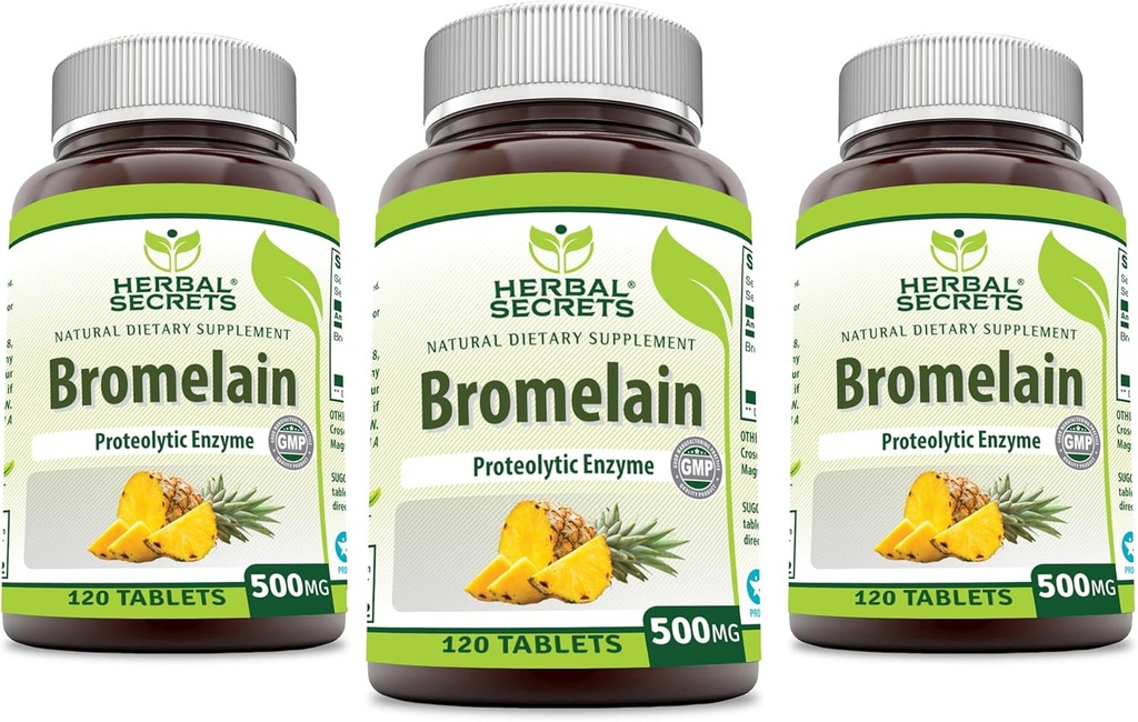 Herbal Secrets Bromelain 500 Mg 120 Tablets Supplement | Pack of 3 | Non-GMO | Gluten Free | Made in USA