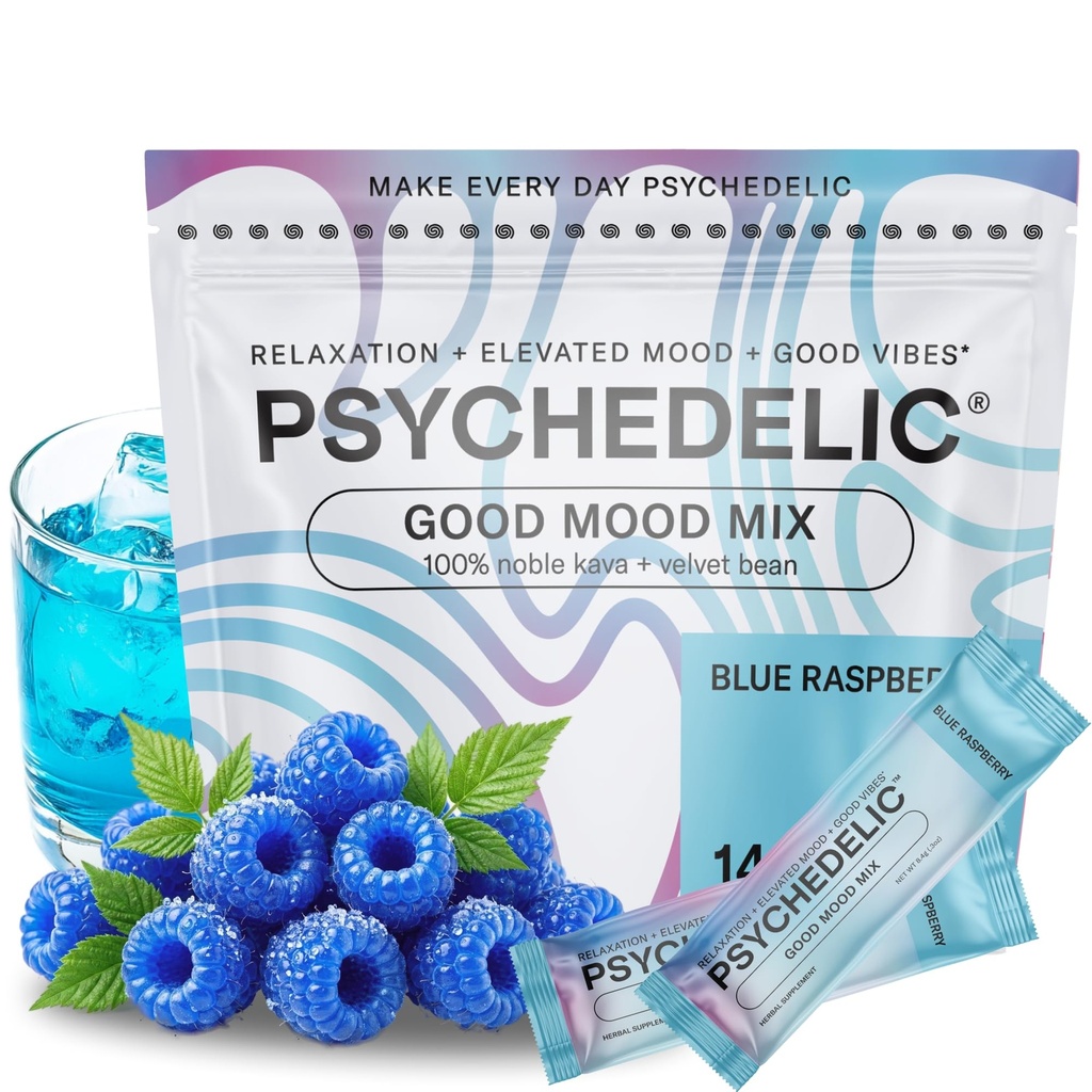 Jednoduchý alkohol Alternatíva s Buzz - upokojujúce Kava nápoj Mix (14x5.5g) Ochutený Kava prášok - upokojujúci nápoj prášok pakety - jednoduché otvorené jednolôžkové podávacie nápoje - 14 Pokojné pakety - Modrá malina
