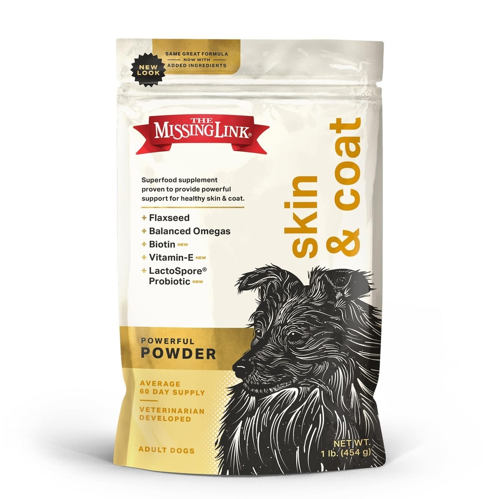 Chýbajúce Link kože a plášťa + probiotiká doplnok 1lb taška - Výkonný Superfood prášok pre psy podporuje zdravú pokožku a lesklý plášť, podporuje rast vlasov