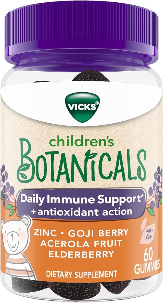 Denná podpora detskej botaniky* + Antioxidačné akcie, Gummy, vyrobené so zinkom, Goji Berry, Acerola Ovocie a bazy, 60 ot