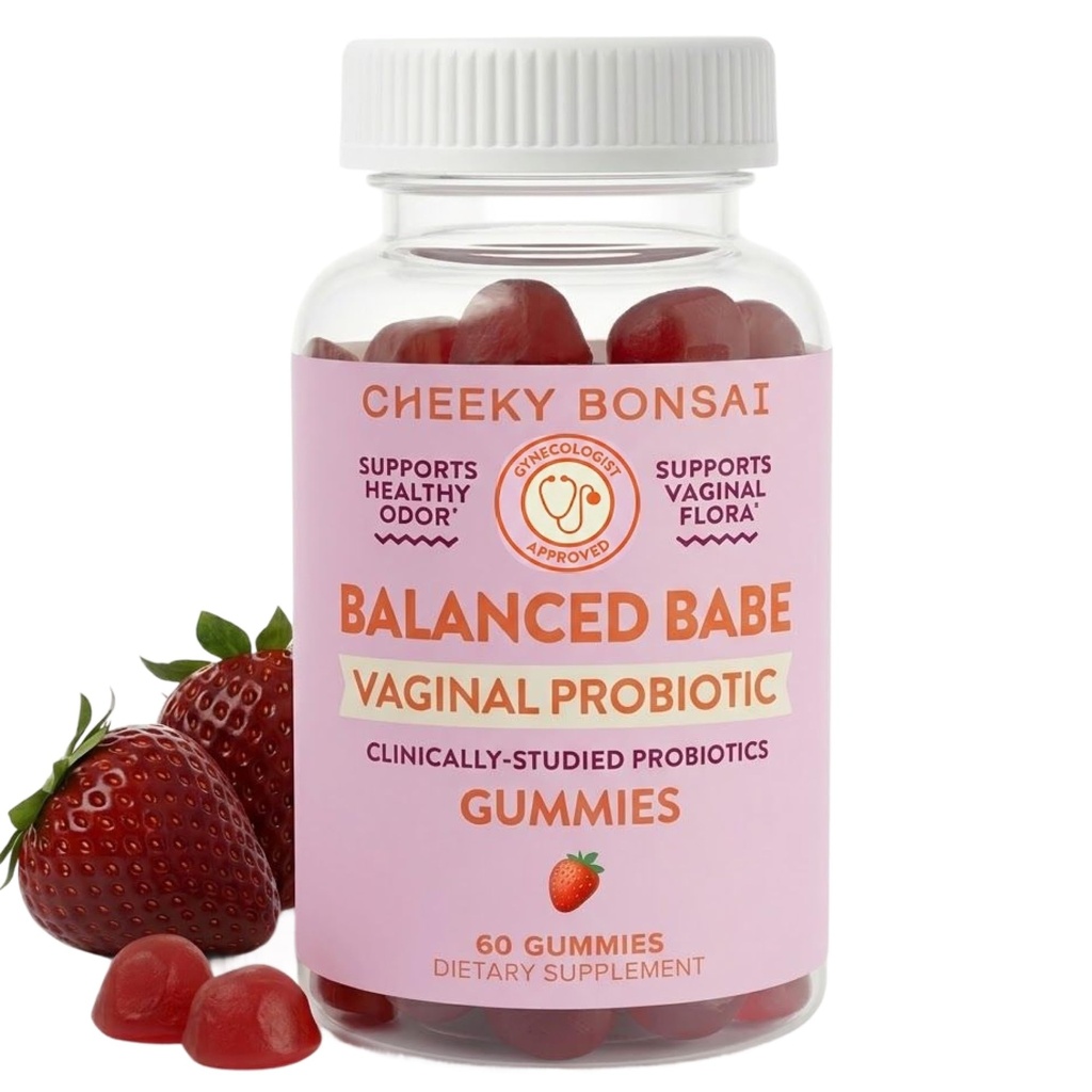 Cheeky Bonsai, Vaginal Probiotické Gummy pre ženy - Vyvážené pH, zdravý zápach a Flora Support - 5 miliárd CFU - Šťavnatá jahodová aróma, 60 grófov