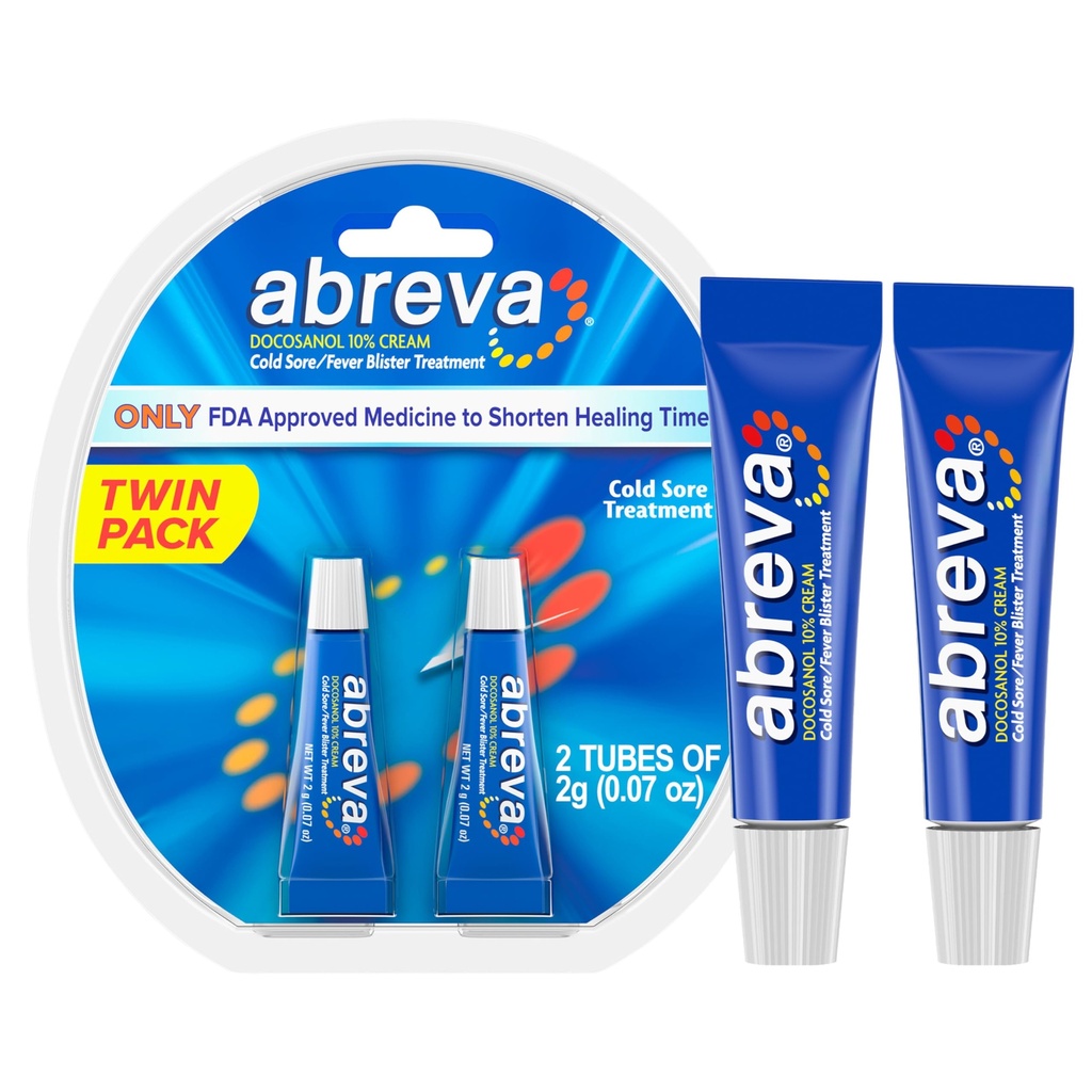 Abreva 10 Percent Docosanol Cold Liečba bolesti, lieči svoju horúčku Blister za 2,5 dní - 0,07 oz Tuba x 2