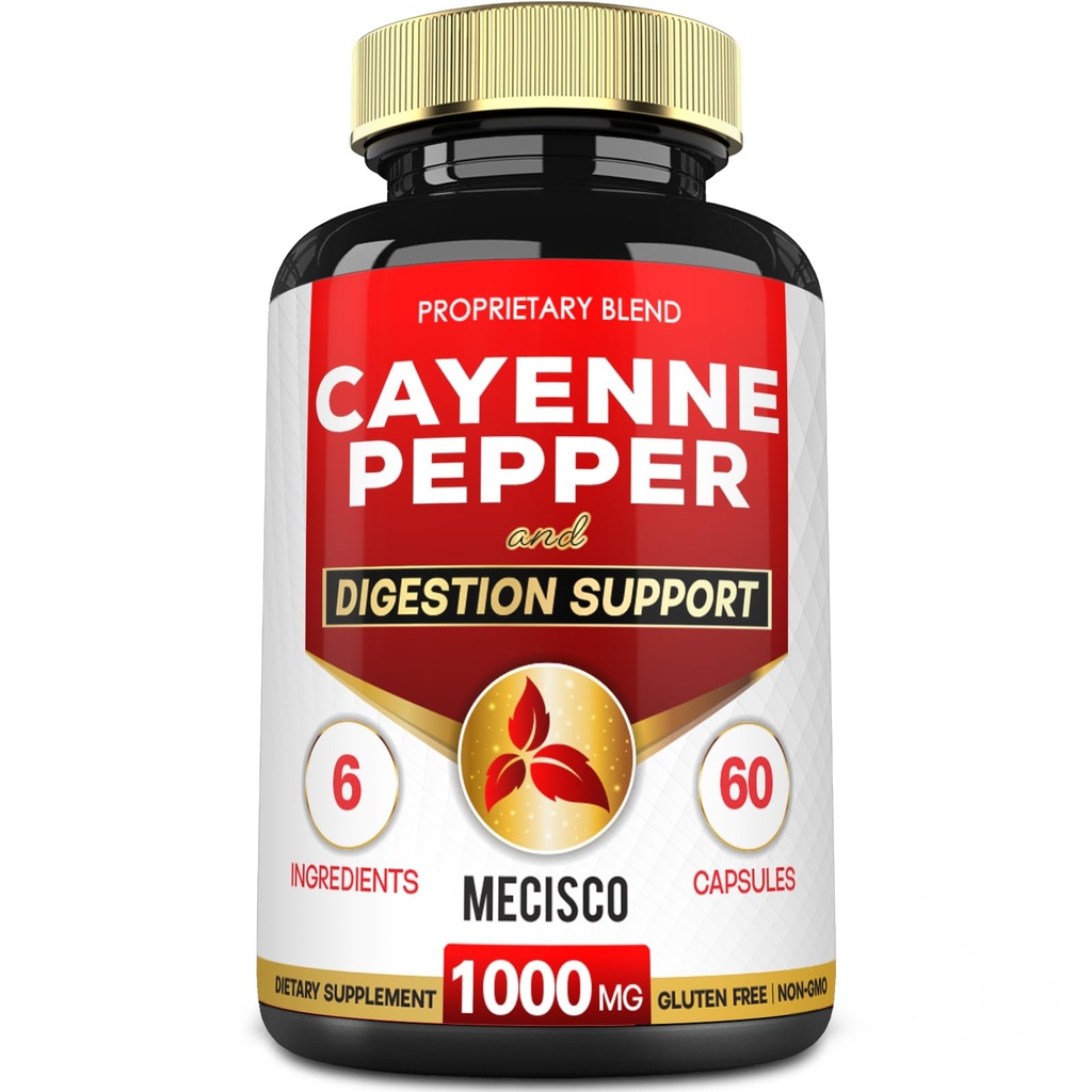 6in1 Cayenne Pepper Kapsule s zázvorom koreň, Repeat koreň, a čierne korenie a viac - 60 Kapsule - Cayenne doplnok podporuje tráviaci systém, imunita