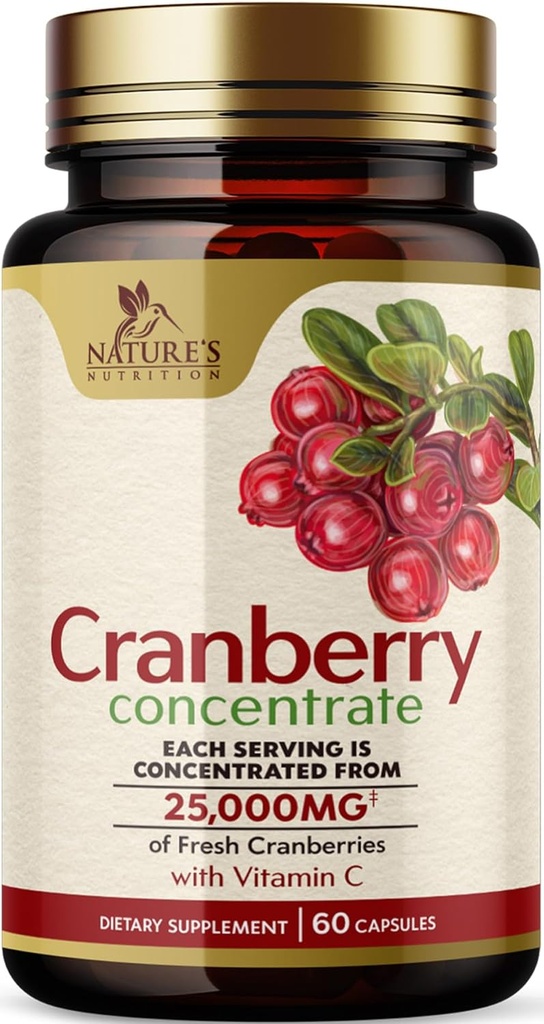 Cranberry pilulky doplnok 25,000mg - Čerstvé brusnice ekvivalent s vitamínom C & E - močové tract zdravotné podporu, cukor bez formuly, ovocný prášok extrakt - non-GMO, fľaša v USA - 60 Kapsule