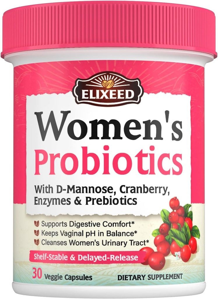 Probiotiká pre ženy, 120 miliárd CFU s prebiotikami Cranberry D- Mannose & Enzymes, Digestive Vaginal & Urinary Tract Health, 30 Oneskorené-Release Caps