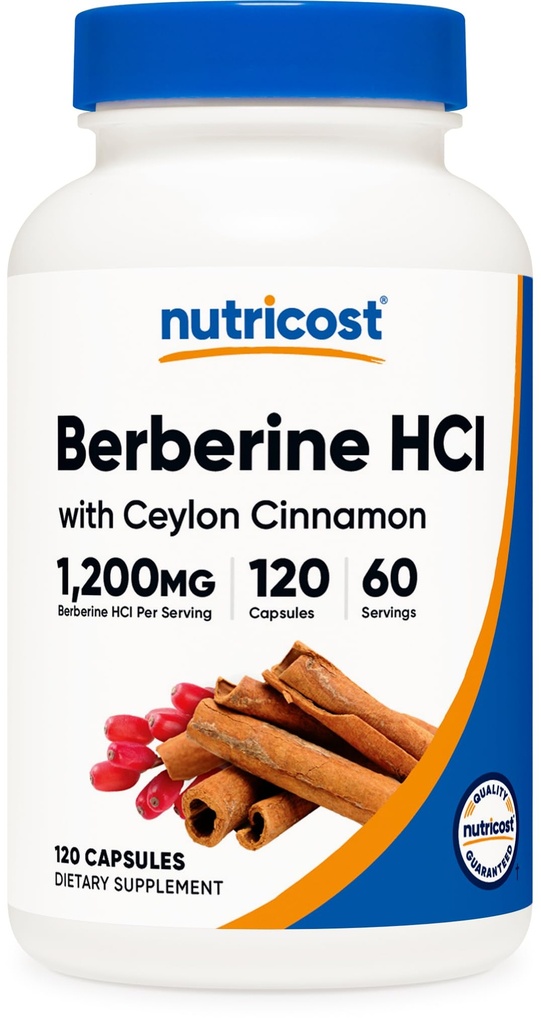 Nutricost Berberine HCl s Ceylon škoricovými kapsulami (120 kapsúl, 60 dávok) - Non-GMO, Zvierací výrobok