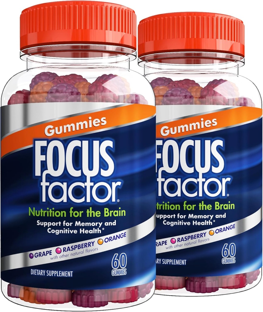 Focus Factor Nootropic Gummies, Memory Supplement for Brain, Fosfatidylserin, Bacopa, Huperzine A, 60 gróf, balenie po 2